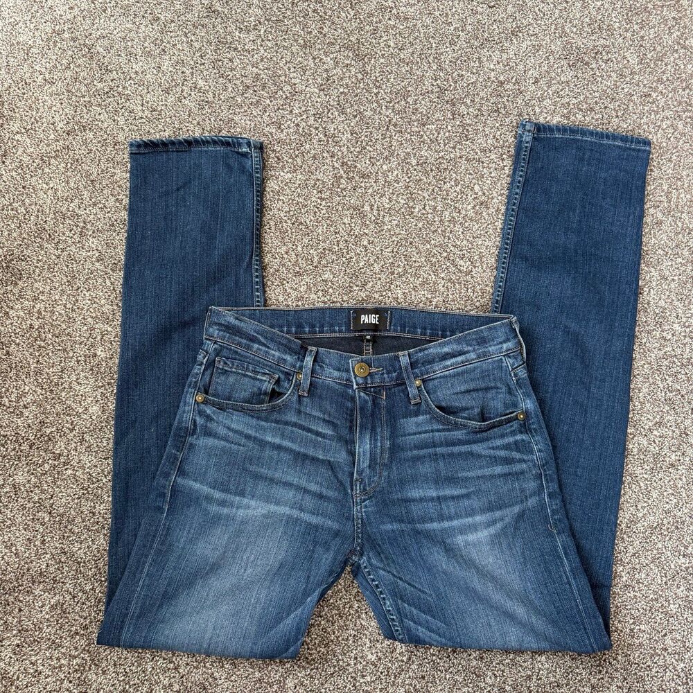 PAIGE Men's Slim Straight Jeans Size  Medium Dark Wash Whiskered Blue